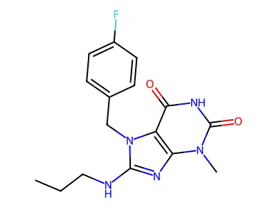 7-[(4-Fluorophenyl)methyl]-3-methyl-8-(propylamino)purine-2,6-dione structure