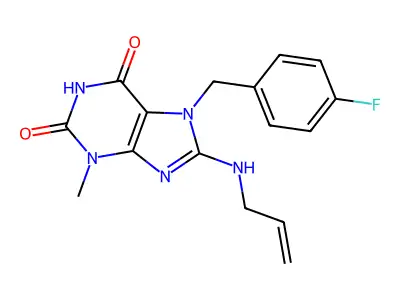 7-[(4-Fluorophenyl)methyl]-3-methyl-8-(prop-2-enylamino)purine-2,6-dione structure