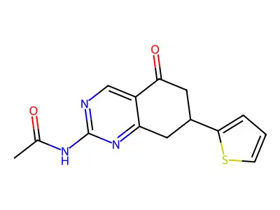 N-(5-oxo-7-thiophen-2-yl-7,8-dihydro-6H-quinazolin-2-yl)acetamide structure