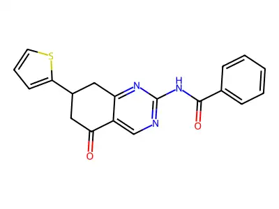 N-[5-oxo-7-(thiophen-2-yl)-5,6,7,8-tetrahydroquinazolin-2-yl]benzamide structure