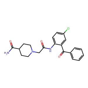 1-{2-[(2-Benzoyl-4-chlorophenyl)amino]-2-oxoethyl}piperidine-4-carboxamide structure
