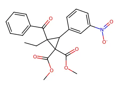 Dimethyl 2-benzoyl-2-ethyl-3-(3-nitrophenyl)cyclopropane-1,1-dicarboxylate structure