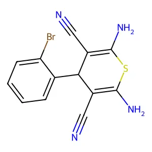 2,6-diamino-4-(2-bromophenyl)-4H-thiopyran-3,5-dicarbonitrile structure