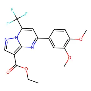 ethyl 5-(3,4-dimethoxyphenyl)-7-(trifluoromethyl)pyrazolo[1,5-a]pyrimidine-3-carboxylate structure