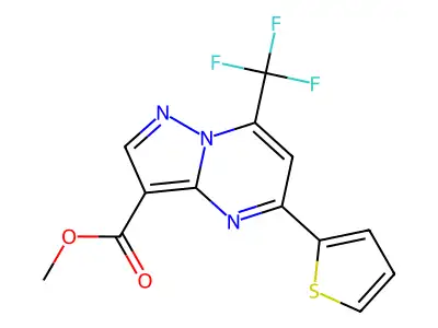 methyl 5-(thiophen-2-yl)-7-(trifluoromethyl)pyrazolo[1,5-a]pyrimidine-3-carboxylate structure