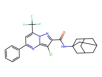 N-(1-adamantyl)-3-chloro-5-phenyl-7-(trifluoromethyl)pyrazolo[1,5-a]pyrimidine-2-carboxamide structure