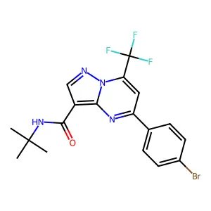 5-(4-bromophenyl)-N-(tert-butyl)-7-(trifluoromethyl)pyrazolo[1,5-a]pyrimidine-3-carboxamide structure