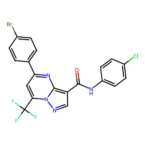 5-(4-bromophenyl)-N-(4-chlorophenyl)-7-(trifluoromethyl)pyrazolo[1,5-a]pyrimidine-3-carboxamide structure