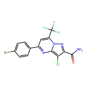 5-(4-bromophenyl)-3-chloro-7-(trifluoromethyl)pyrazolo[1,5-a]pyrimidine-2-carboxamide structure