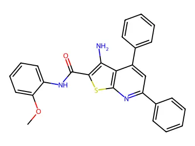 3-amino-N-(2-methoxyphenyl)-4,6-diphenylthieno[2,3-b]pyridine-2-carboxamide structure