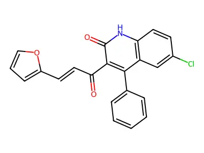 (E)-6-chloro-3-(3-(furan-2-yl)acryloyl)-4-phenylquinolin-2(1H)-one structure