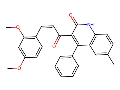 3-[3-(2,4-dimethoxyphenyl)prop-2-enoyl]-6-methyl-4-phenyl-1H-quinolin-2-one structure
