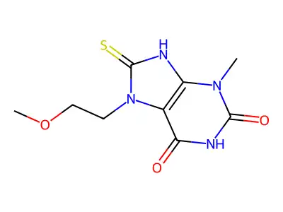 7-(2-Methoxyethyl)-3-methyl-8-sulfanyl-1,3,7-trihydropurine-2,6-dione structure