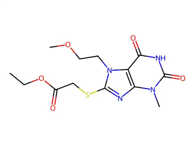Ethyl 2-[7-(2-methoxyethyl)-3-methyl-2,6-dioxopurin-8-yl]sulfanylacetate structure