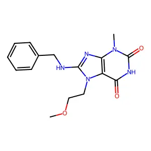 8-Benzylamino-7-(2-methoxy-ethyl)-3-methyl-3,7-dihydro-purine-2,6-dione structure