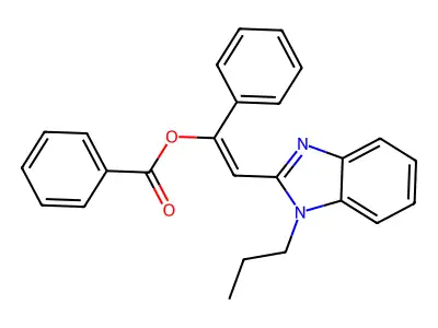 (E)-1-phenyl-2-(1-propyl-1H-benzimidazol-2-yl)ethenyl benzoate structure