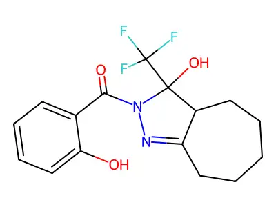 (2-hydroxyphenyl)-[3-hydroxy-3-(trifluoromethyl)-3a,4,5,6,7,8-hexahydrocyclohepta[c]pyrazol-2-yl]methanone structure