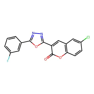 6-chloro-3-(5-(3-fluorophenyl)-1,3,4-oxadiazol-2-yl)-2H-chromen-2-one structure