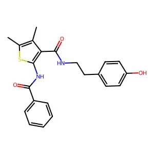2-benzamido-N-[2-(4-hydroxyphenyl)ethyl]-4,5-dimethylthiophene-3-carboxamide structure