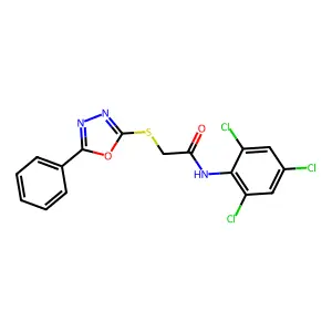 2-((5-Phenyl-1,3,4-oxadiazol-2-yl)thio)-N-(2,4,6-trichlorophenyl)acetamide structure