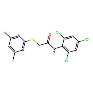 2-((4,6-Dimethylpyrimidin-2-yl)thio)-N-(2,4,6-trichlorophenyl)acetamide structure