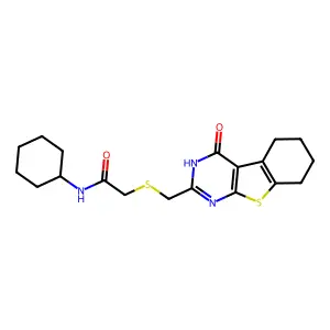 N-cyclohexyl-2-[(4-oxo-5,6,7,8-tetrahydro-3H-[1]benzothiolo[2,3-d]pyrimidin-2-yl)methylsulfanyl]acetamide structure