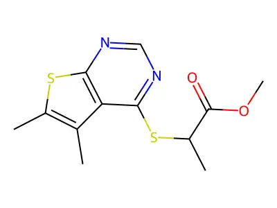Methyl 2-(5,6-dimethylthieno[2,3-d]pyrimidin-4-yl)sulfanylpropanoate structure