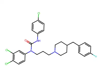 Urea, N'-(4-chlorophenyl)-N-(3,4-dichlorophenyl)-N-(3-(4-((4-fluorophenyl)methyl)-1-piperidinyl)propyl)- structure