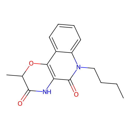 6-butyl-2-methyl-2H-[1,4]oxazino[3,2-c]quinoline-3,5(4H,6H)-dione structure