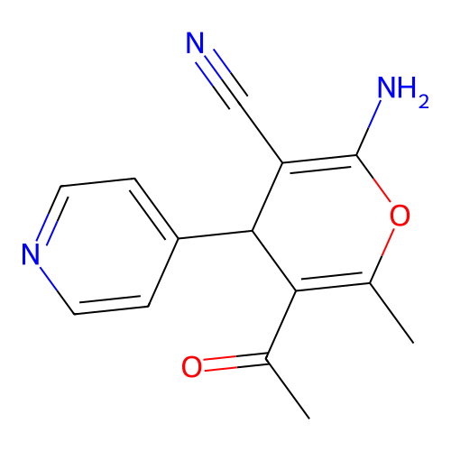 5-acetyl-2-amino-6-methyl-4-(pyridin-4-yl)-4H-pyran-3-carbonitrile structure