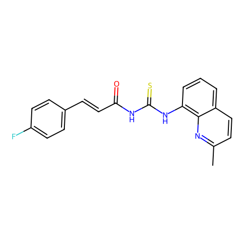 (2E)-3-(4-fluorophenyl)-N-[(2-methylquinolin-8-yl)carbamothioyl]prop-2-enamide structure