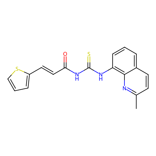 (2E)-N-[(2-methylquinolin-8-yl)carbamothioyl]-3-(thiophen-2-yl)prop-2-enamide structure