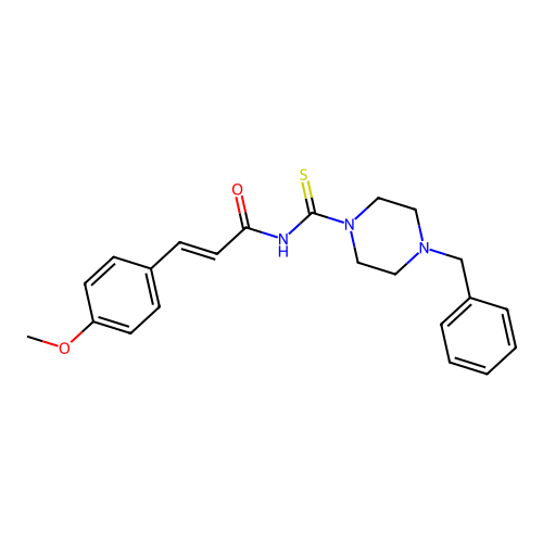 (2E)-N-[(4-benzylpiperazin-1-yl)carbonothioyl]-3-(4-methoxyphenyl)prop-2-enamide structure