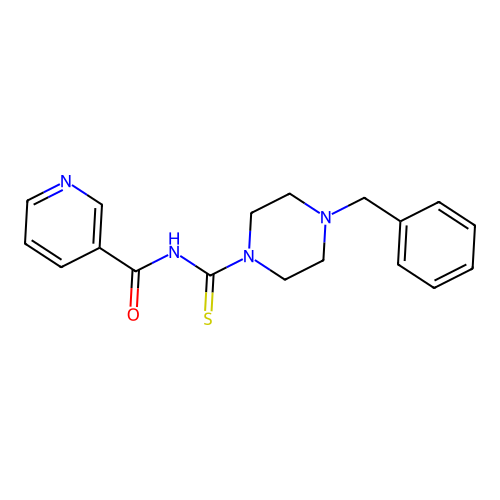 N-[(4-benzylpiperazin-1-yl)carbonothioyl]pyridine-3-carboxamide structure