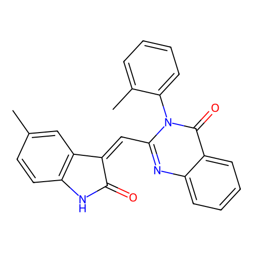 2-((5-methyl-2-oxoindolin-3-ylidene)methyl)-3-(o-tolyl)quinazolin-4(3H)-one structure