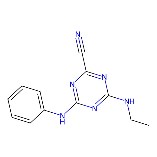4-(Ethylamino)-6-(phenylamino)-1,3,5-triazine-2-carbonitrile structure