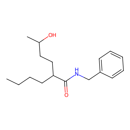 N-benzyl-2-butyl-5-hydroxyhexanamide structure