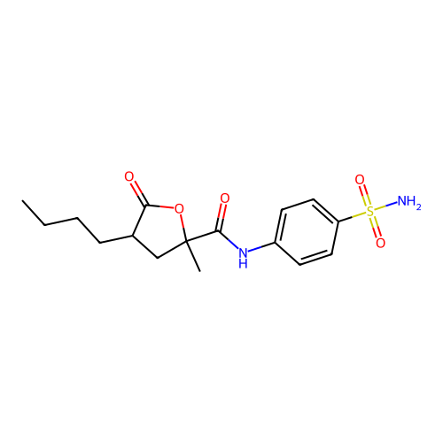 4-butyl-2-methyl-5-oxo-N-(4-sulfamoylphenyl)tetrahydrofuran-2-carboxamide structure