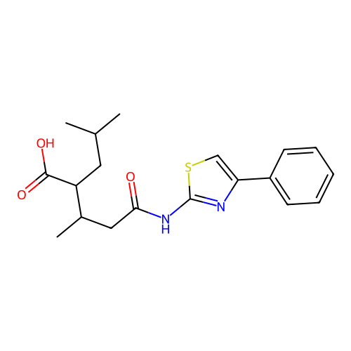 3-methyl-2-(2-methylpropyl)-5-oxo-5-[(4-phenyl-1,3-thiazol-2-yl)amino]pentanoic acid structure