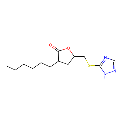 3-Hexyl-5-(4H-[1,2,4]triazol-3-ylsulfanylmethyl)-dihydro-furan-2-one structure