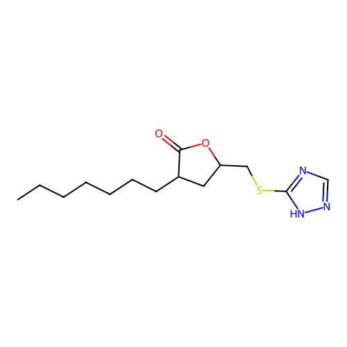3-Heptyl-5-(4H-[1,2,4]triazol-3-ylsulfanylmethyl)-dihydro-furan-2-one structure