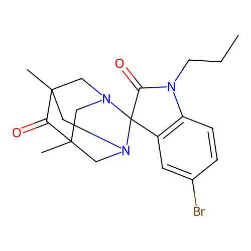(1r,5R,7S)-5'-bromo-5,7-dimethyl-1'-propyl-1,3-diazaspiro[adamantane-2,3'-indoline]-2',6-dione structure