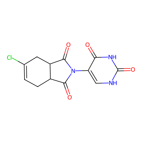 5-chloro-2-(2,4-dihydroxypyrimidin-5-yl)-3a,4,7,7a-tetrahydro-1H-isoindole-1,3(2H)-dione structure