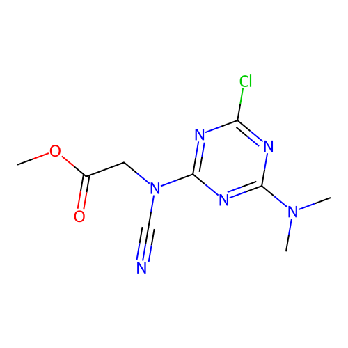 methyl 2-(N-(4-chloro-6-(dimethylamino)-1,3,5-triazin-2-yl)cyanamido)acetate structure
