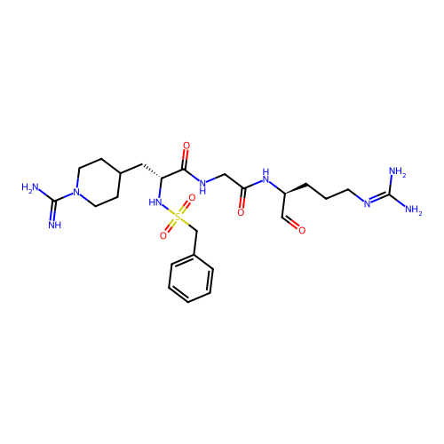 (R)-3-(1-carbamimidoylpiperidin-4-yl)-N-(2-((S)-5-guanidino-1-oxopentan-2-ylamino)-2-oxoethyl)-2-(phenylmethylsulfonamido)propanamide structure