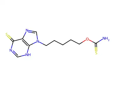 O-[5-(6-sulfanylidene-3H-purin-9-yl)pentyl] carbamothioate structure