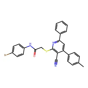 N-(4-Bromophenyl)-2-((3-cyano-6-phenyl-4-(p-tolyl)pyridin-2-yl)thio)acetamide structure