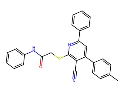 2-((3-Cyano-6-phenyl-4-(p-tolyl)pyridin-2-yl)thio)-N-phenylacetamide structure