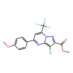 methyl 3-chloro-5-(4-methoxyphenyl)-7-(trifluoromethyl)pyrazolo[1,5-a]pyrimidine-2-carboxylate structure