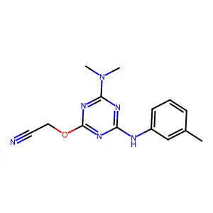 (4-Dimethylamino-6-m-tolylamino-[1,3,5]triazin-2-yloxy)-acetonitrile structure